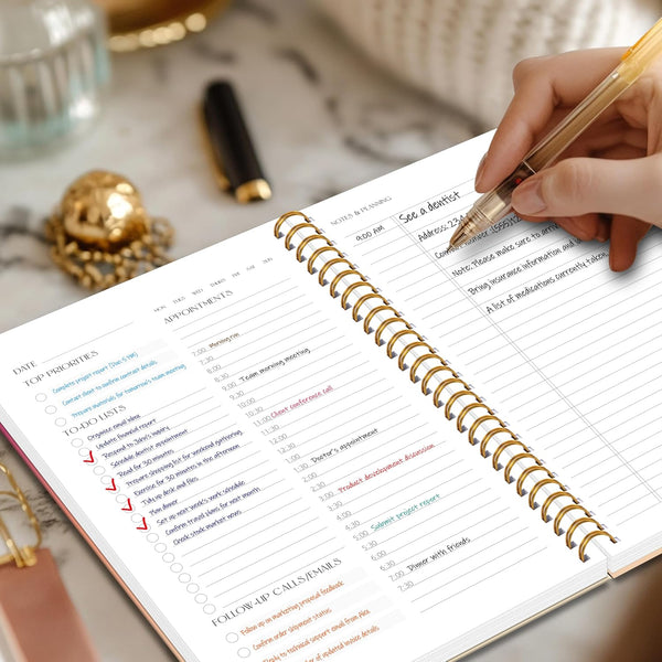 DOURA Undated Daily Planner with Hourly Schedule - Aesthetic Spiral To do List Notepad to Easily Organize Your Work Tasks and Appointments -
