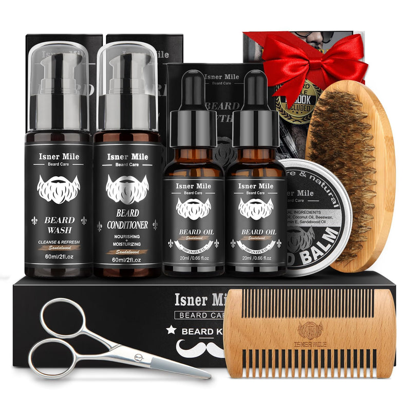 Beard Grooming Kit, Beard Oil and Balm, Beard Wash & Conditioner, Beard Brush & Comb Set with Scissors, Birthday Gifts for Men, Valentines Gifts