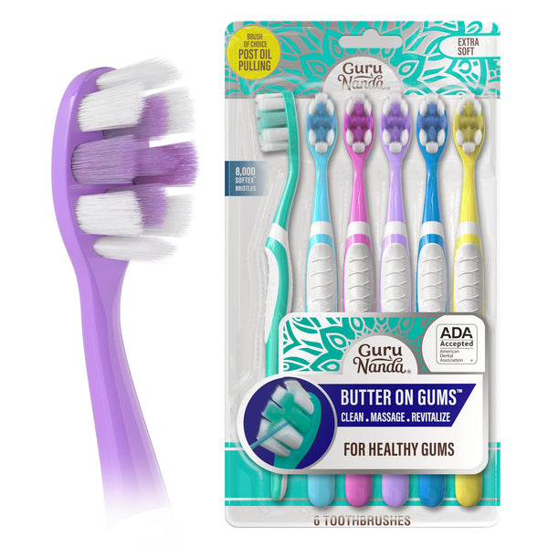GuruNanda Butter On Gums Toothbrush, ADA Accepted Manual Toothbrushes with 8000+ Ultra Soft Softex Bristles for Sensitive & Receding Gums, Perfect
