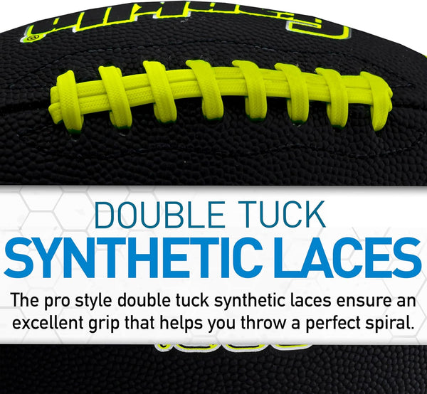 Franklin Sports Youth + Adult Footballs - Extra Grip 1000 Official Size, Junior + Pee Wee Kids - 1 + 12 Packs Black/Optic Junior Size - 1 Inflated