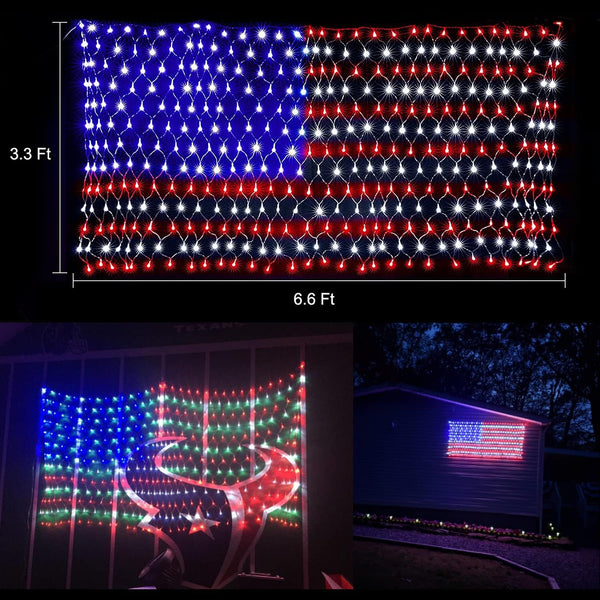 HYH American Flag Lights with 420 Super Bright Leds Waterproof Led Flag Net Light of the United States for Memorial Day,Yard,Garden
