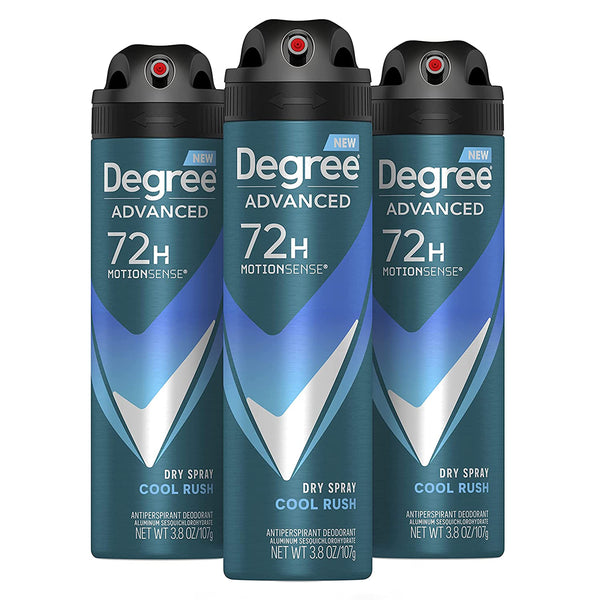 Degree Men Antiperspirant Deodorant Dry Spray Cool Rush 3 count Deodorant for Men With MotionSense Technology 3.8 oz Fresh 3.8 Ounce (Pack of 3)