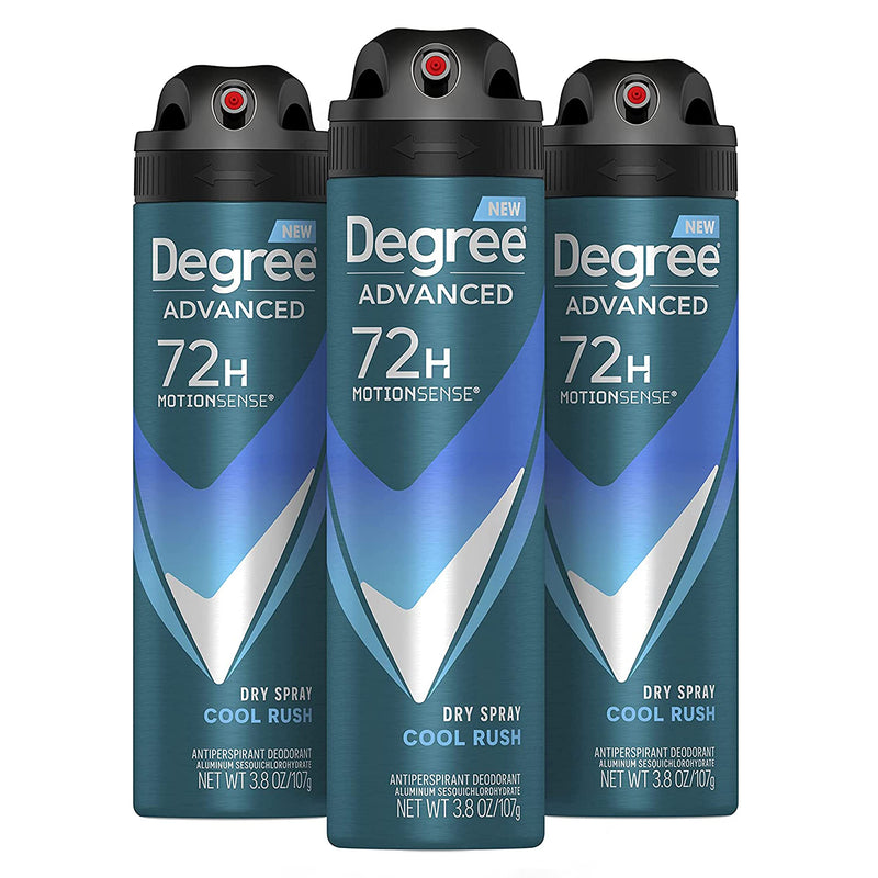Degree Men Antiperspirant Deodorant Dry Spray Cool Rush 3 count Deodorant for Men With MotionSense Technology 3.8 oz Fresh 3.8 Ounce (Pack of 3)