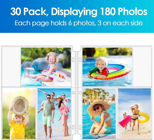 MaxGear 30 Pack 4x6 Photo Sleeves for 3 Ring Binder (180 Pictures),3 Pocket 4" x 6"-3 pockets 30 pack