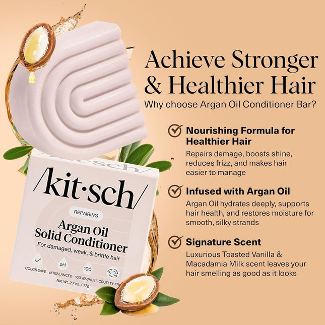 Kitsch Argan Oil Conditioner Bar - Repairing Solid Hair Conditioner for Women an