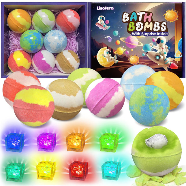 Bath Bombs for Kids with Toys Inside, 8 Light up Bath Bomb of Solar System Set, 