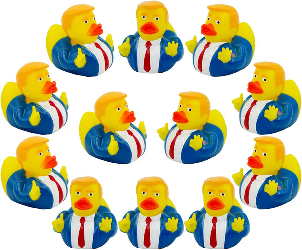 President Trump Rubber Ducks - Bulk 12 Pack - 2.3 Inch Funny Duckies for Jeep Ducking, Bath Tub Toys, Christmas White Elephant Exchange Gag Gift
