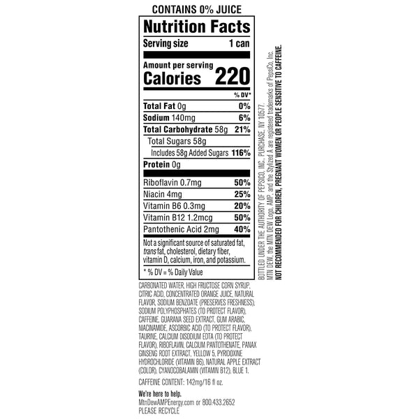 Mountain Dew AMP Energy Drink, Original, 16 fl oz cans (12 Pack) | Energy Drink with Caffeine & B Vitamins, Packaging May Vary 16 Fl Oz (Pack of 12)
