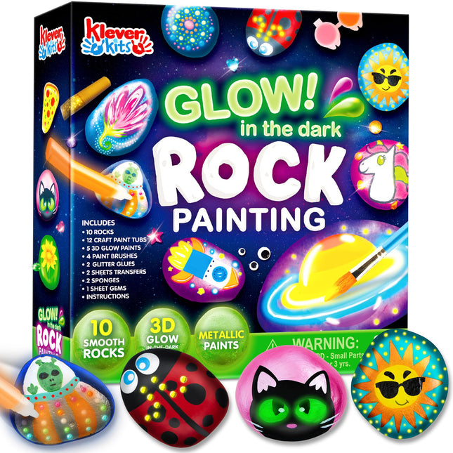 Rock Painting Kit- Glow in The Dark Rock Kit, Arts and Crafts for Kids Ages 6-12, Art Supplies Toy , Kids Craft Paint Ki