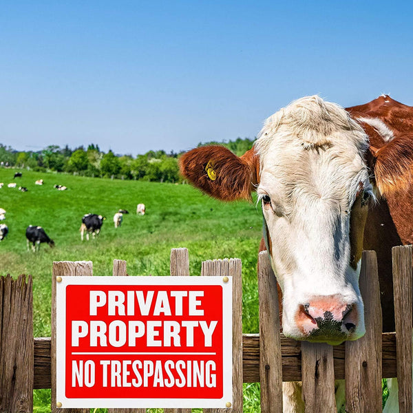 8 Pack Private Property No Trespassing Sign 9 x 12 Inch Weatherproof, Water Resistant, Easy to Mount, Durable Ink, Indoor and Outdoor Keep, for