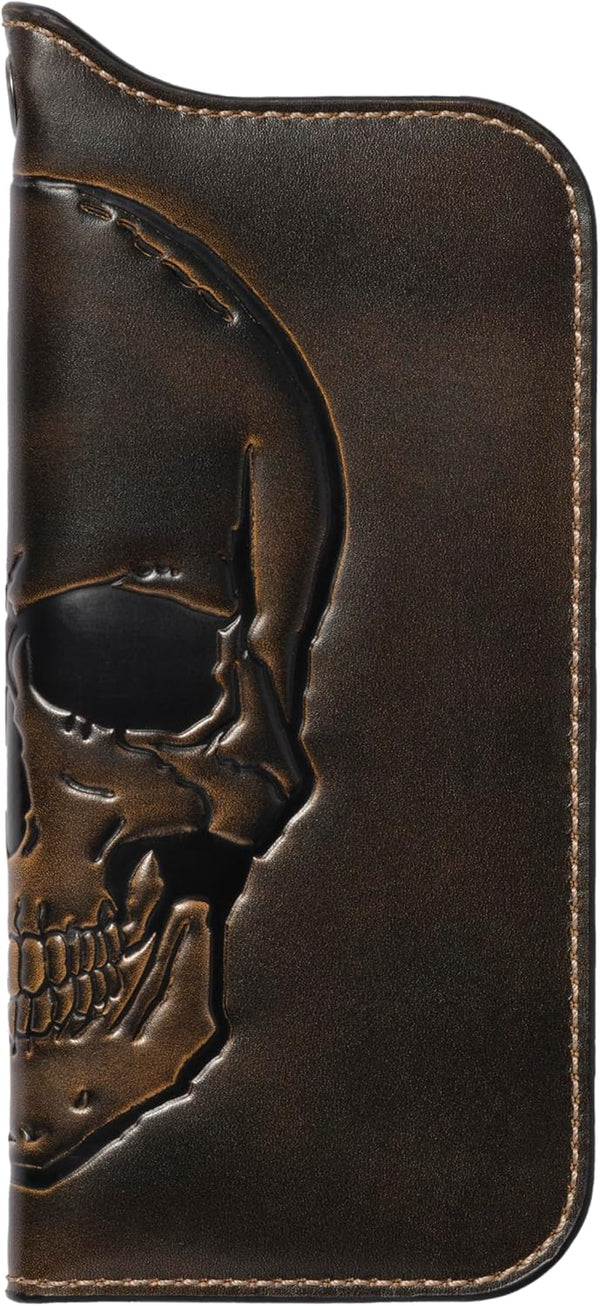 House of Jack Co. Skull Grommet Long Bifold Wallet for Men, Add Your Chain Biker Wallet, Full Grain Cowhide Leather Wallet, Black