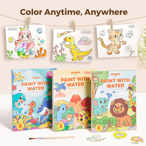 Jar Melo Paint with Water Books for Toddlers, Mess Free Watercolor Painting Activity for Kids Ages 1-3, 2-4, 4-6, Paint by Number Art Craft