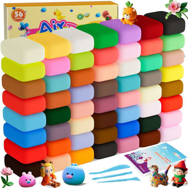 Air Dry Clay Kit,56 Colors Modeling Magic Clay for Kids,DIY Classroom Bulk Starter Sculpting Kit, Soft & Ultra Light, Ar