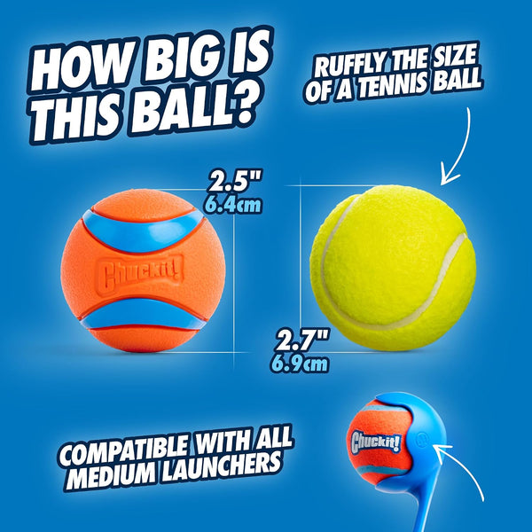 Chuckit! Ultra Ball Dog Toy - Medium Bouncy Fetch Balls For Dogs 20-60 lbs - Made from Durable Rubber - Floating Water Pet Toys - Size Medium -