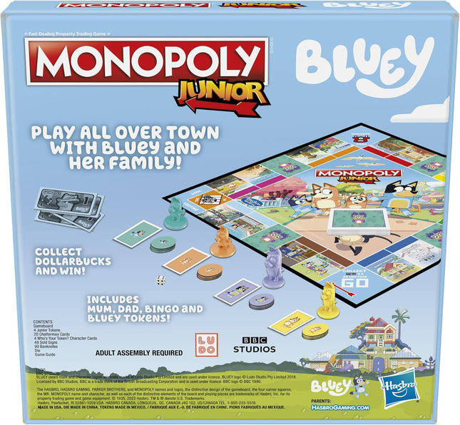 Hasbro Gaming Monopoly Junior Bluey Edition Board Game | Kids Play as Bluey, Bin