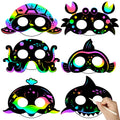 WATINC 30Pcs Ocean Animals Scratch Masks for Kids, 6 Styles Summer Paper Scratch off Art Magic Craft Party Favors Kit, DIY under the Sea Project