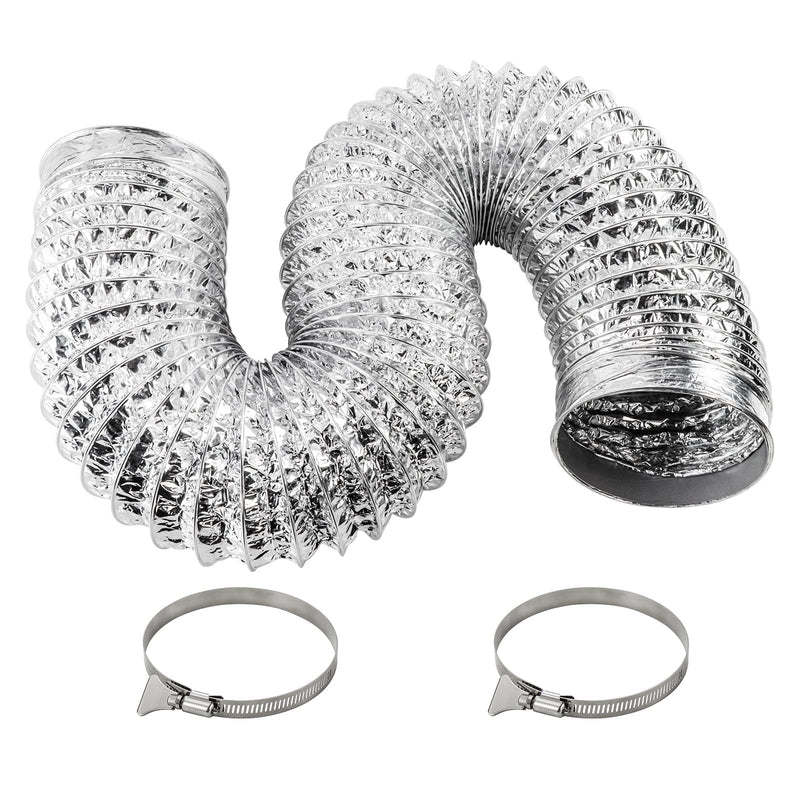 Funmit Dryer Vent Hose Kit - 4 In Diameter by 5 Ft Length - with 2 Stainless Steel Worm Clamp - Flexible Universal Aluminum Foil Non-Insulated -