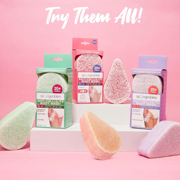 Spongeables Anti Cellulite Body Wash in a 20+ Wash Sponge, Lavender, 1 Count Lavender 1 Count (Pack of 1)