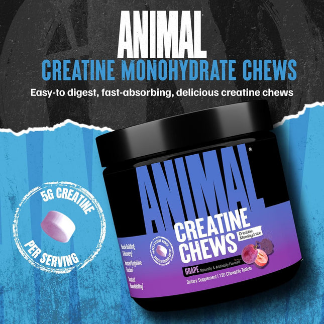 Animal Creatine Chews Tablets - Enhanced Creatine Monohydrate with Astragin to Improve Absorption, Sea Salt for Added Pu