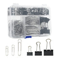 Assorted Size Binder Clips & Jumbo Paper Clips Set - 340pcs Black, Large for Office & School Supplies, in Container with Compartments 1.97 inches