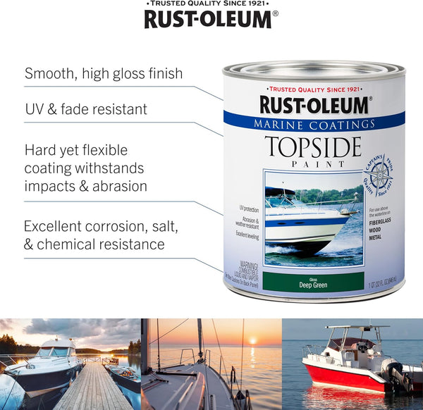 Rust-Oleum 207000 Marine Coatings Topside Paint, Quart, Semi-Gloss White 32 Fl Oz (Pack of 1)