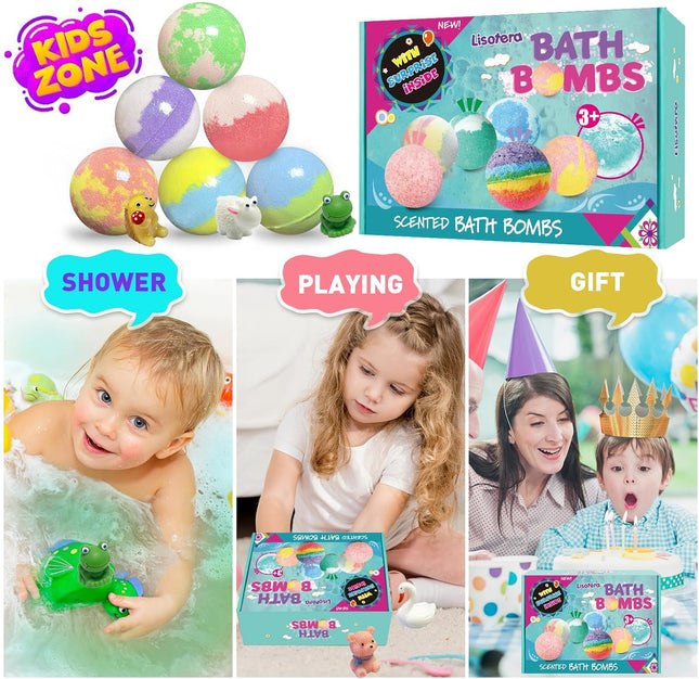 Bath Bombs for Kids, 12Pcs Bath Bombs with Surprise Toys Inside, Natural and Org