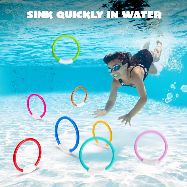 JOYIN Dive Rings Pool Toys, 8 Pcs Colorful Pool Rings for Kids, Underwater Train