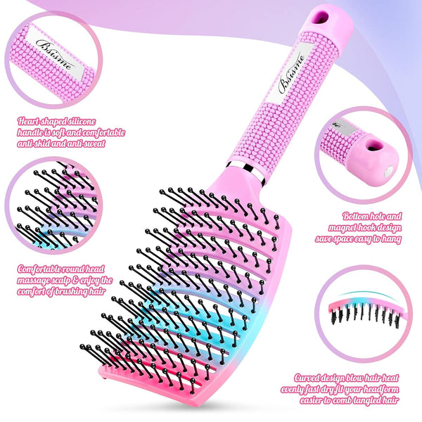 Bsisme Hair Brush, Curved Vented Detangling Brush for Faster Blow Drying Pink blue purple