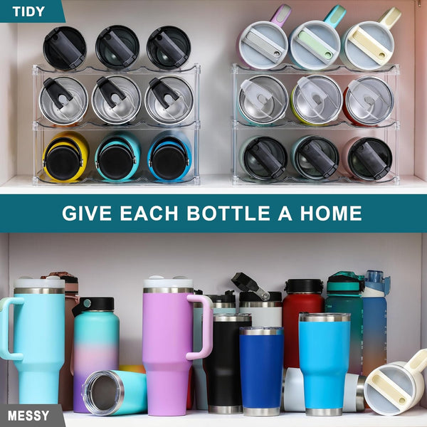 LARGER Compartment - Stackable Water Bottle Organizer Holder - for Stanley & Others' Large Tumbler - Clear Wine Rack, Cup Bottle Holder for