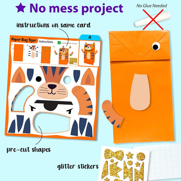 KRAFUN My First Safari Animal Paper Craft Kit, 16 DIY Arts and Crafts Zoo Animal, Organized Craft Activities Supplies Box Assembling Creative Toys