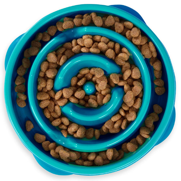 Outward Hound Fun Feeder Slo Bowl – Medium 2‑Cup Capacity, Slow Feeding, Small to Medium Dogs & Cats, Non-Slip, Turquoise, Drop Pattern Turquoise