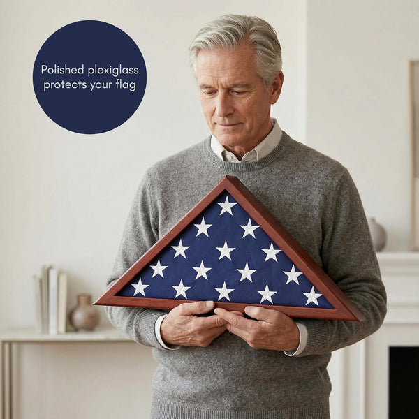 Americanflat Large Flag Display Case for Folded 5x9.5' Burial Flags - Engineered Wood Display Box for Wall or Tabletop - Silhouette Collection -