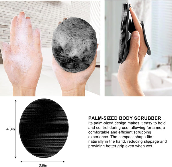 INNERNEED Soft Silicone Body Scrubber Handheld Shower Cleansing Brush, Gentle Exfoliating and Massage for All Kinds of Skin (Black)