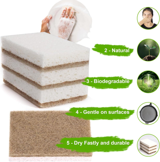 Natural Sponges for Dishes 12 Pack - Keep Soap Biodegradable Kitchen Sponge Comp