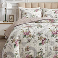 Flysheep 3 Pieces Quilt Set Full/Queen Size, Beige Floral Reversible Bedspread Coverlet Set, Soft Microfiber Lightweight Bed Cover for All Season