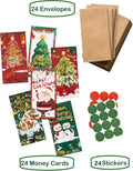 Christmas Money Cards with Kraft Envelopes - 24 Money Holder Christmas Cards with 24 Kraft Envelopes 24 Festive Holiday Stickers-6 Designs