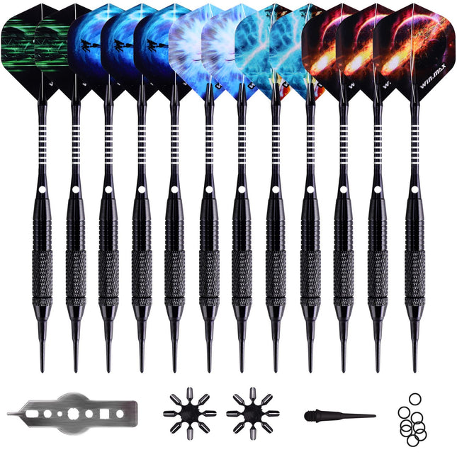 WIN.MAX Darts Plastic tip 12 Pcs Soft tip Darts for Electronic Dart Board black