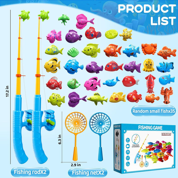 Magnetic Fishing Game Toys for Kids Toddlers 3-5 4-8, Water Table Bathtub Toys with Pole Rod Net Plastic Floating Fish, Water Bath Pool Outdoor