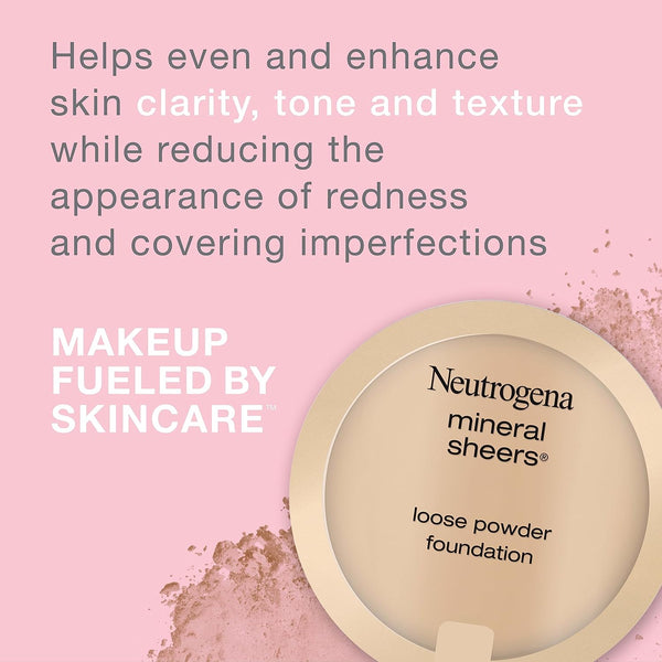 Neutrogena Mineral Sheers Lightweight Loose Powder Makeup Foundation with Vitamins A, C, & E, Sheer to Medium Buildable Coverage, Skin Tone