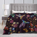Hummingbird Bird Fleece Throw Blanket Ultra Soft Cozy Blooming Flowers Decorative Flannel Blanket All Season for Home Couch Bed Chair Travel