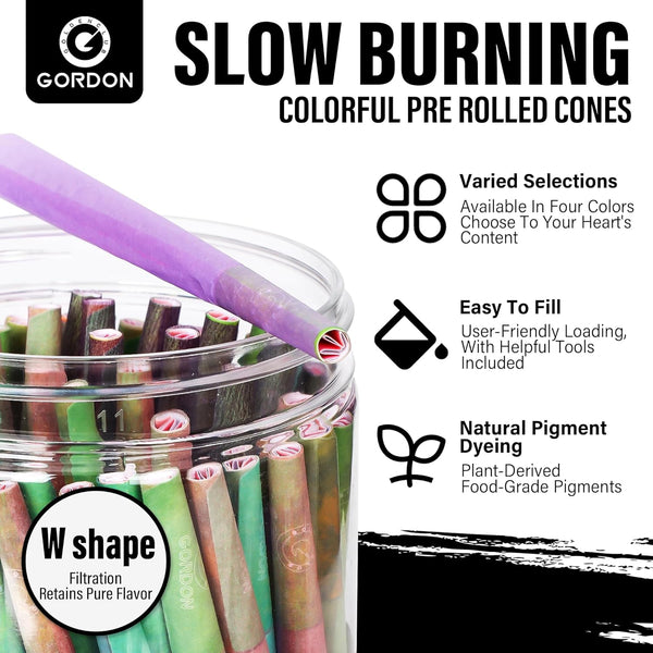 Colorful Pre Rolled Cones -72 Pack Rainbow King Size Cones Rolling Paper, Slow Burning Preroll Cones with Golden Spoon Suit Party(110Mm)