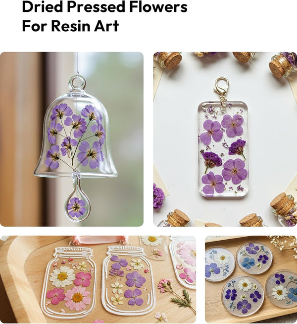 Dried Flowers, Resiners 58Pcs Pressed Flowers for Craft Purple Real Natural Dried Flowers Dry Leaves Kit for DIY Making Crafts Resin Soap Candle