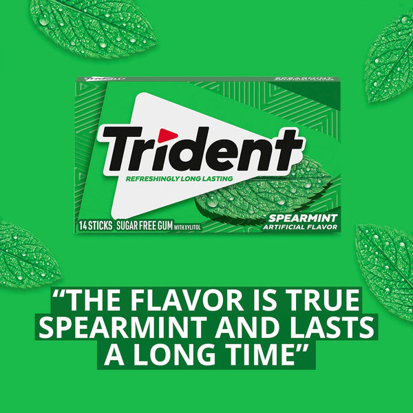 Trident Spearmint Sugar Free Gum, 12 Packs of 14 Pieces (168 Total Pieces)