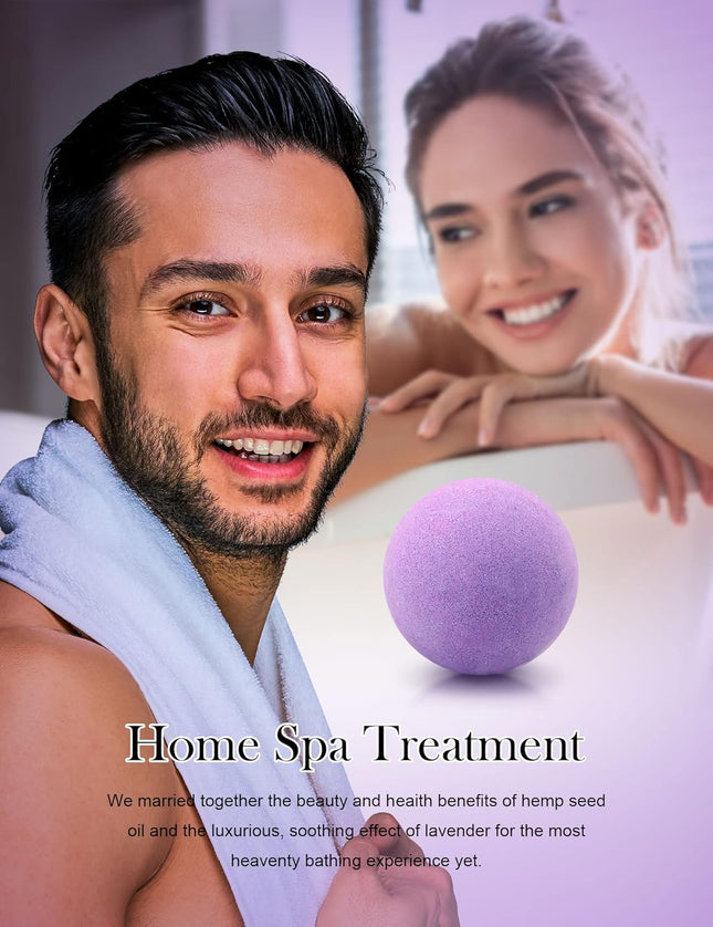 Bath Bombs,2 Pack Fizzy Spa Gift Natural Hemp Oil Extract and Lavender Essential