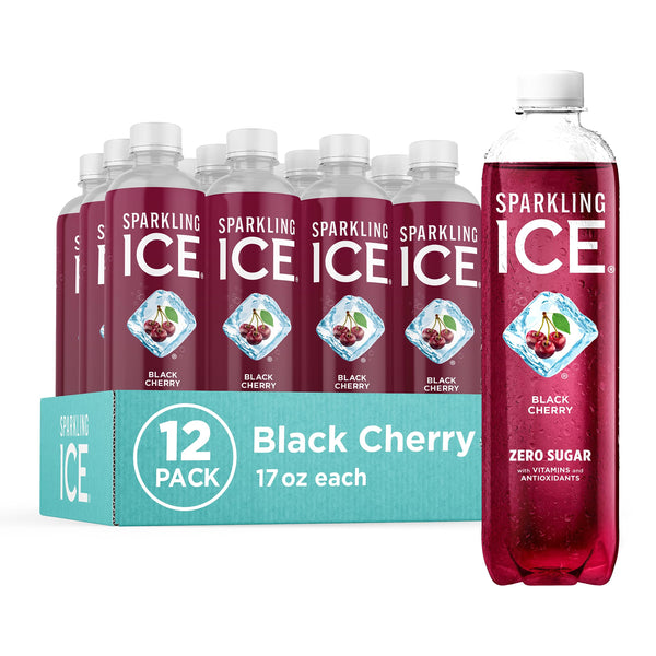Sparkling Ice, Black Cherry Sparkling Water, Zero Sugar Flavored Water, with Vitamins and Antioxidants, Low Calorie Beverage, 17 Fl Oz Bottles