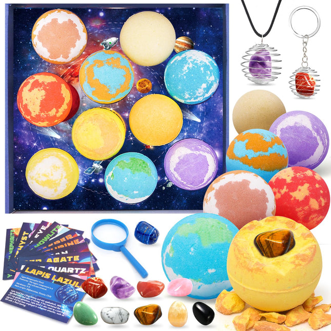 10 Pack Galaxy Bath Bombs for Kids with Surprise Toys Inside Organic Bubble Bath Bombs with Solar System Gemstones Easter Christmas Birthday Gift