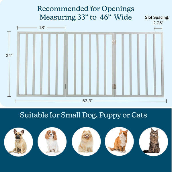 Pet Gate - 3-Panel Indoor Foldable Dog Fence for Stairs, Hallways, or Doorways - 54x24-Inch Retractable Wood Freestanding Dog Gates by PETMAKER