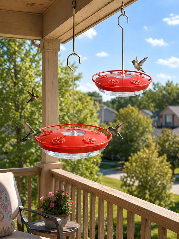 FEED GARDEN Hummingbird Feeders for Outdoors, 2 Pack 16oz Leak-Proof Dish-Style Nectar Feeder Built-in Ant Moat, 5 Feeding Ports, Wide Mouth Easy