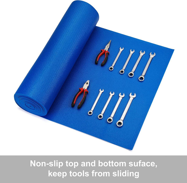 CASOMAN Professional Tool Box and Drawer Liner, Blue, Easy Cut Non-Slip Foam Rubber Toolbox Drawer Liner Mat - Adjustable Thick Cabinet Liners,