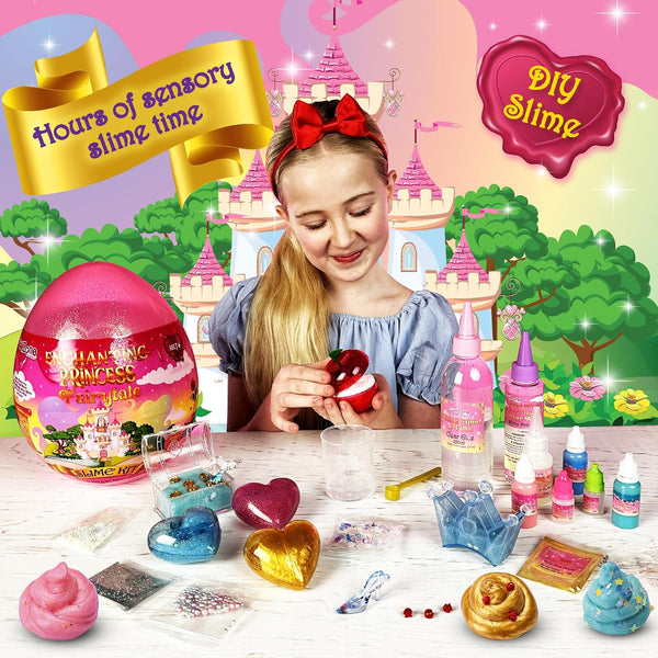 GirlZone Slime Kit - 42-Piece Apple-Scented DIY Slime Kit with Activator & Add-Ins - Princess & Mermaid Combo for Girls Ages 7+ - Heart